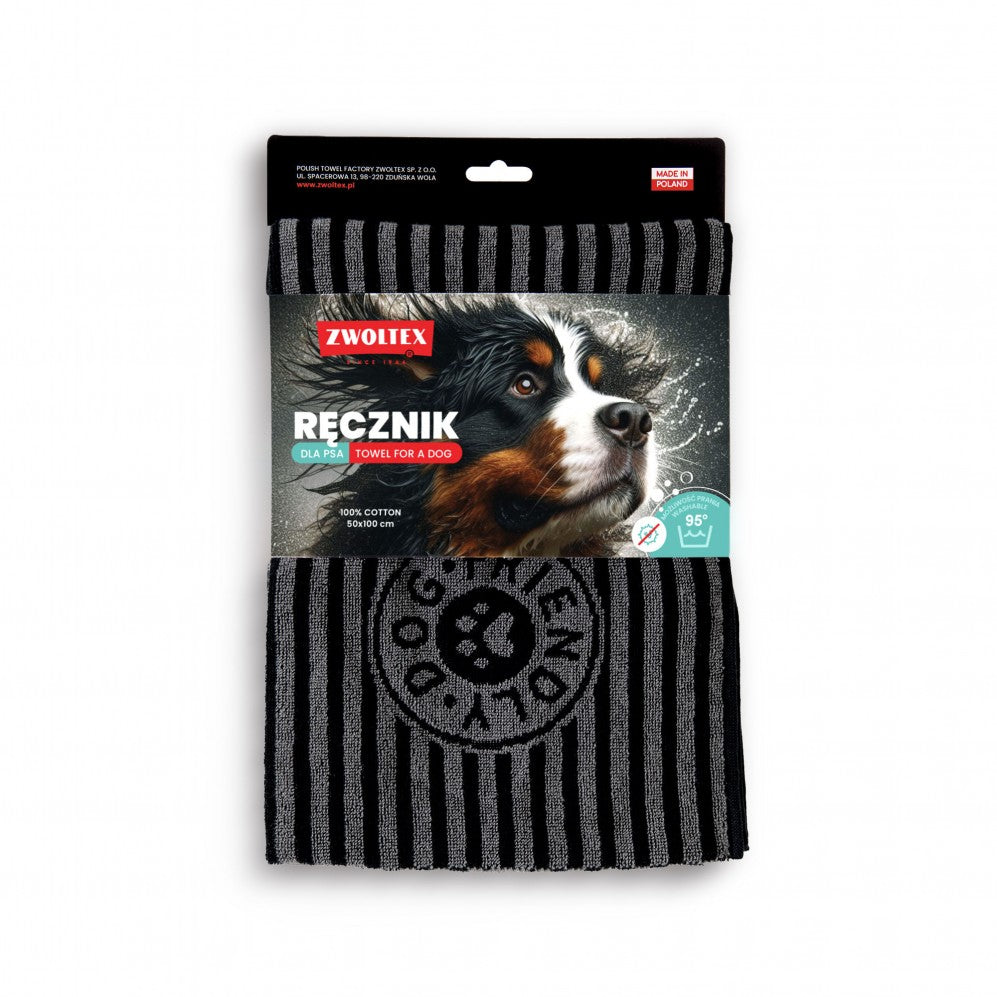 Prosop Happy Doggy Negru 50x100, Bumbac Egiptean, 400g