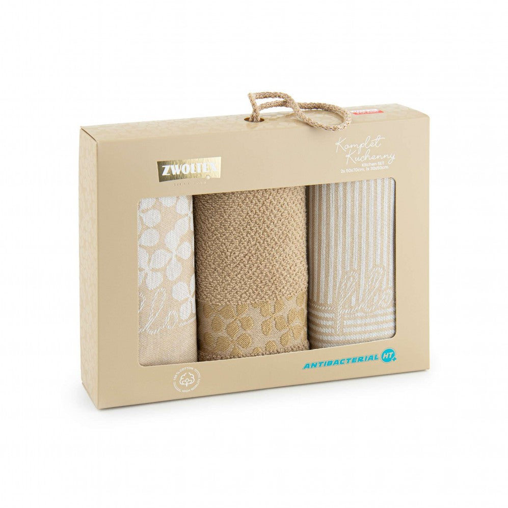 Set de bucătărie Flores HT+ Bej 50x70 200/360g Seturi Cadou