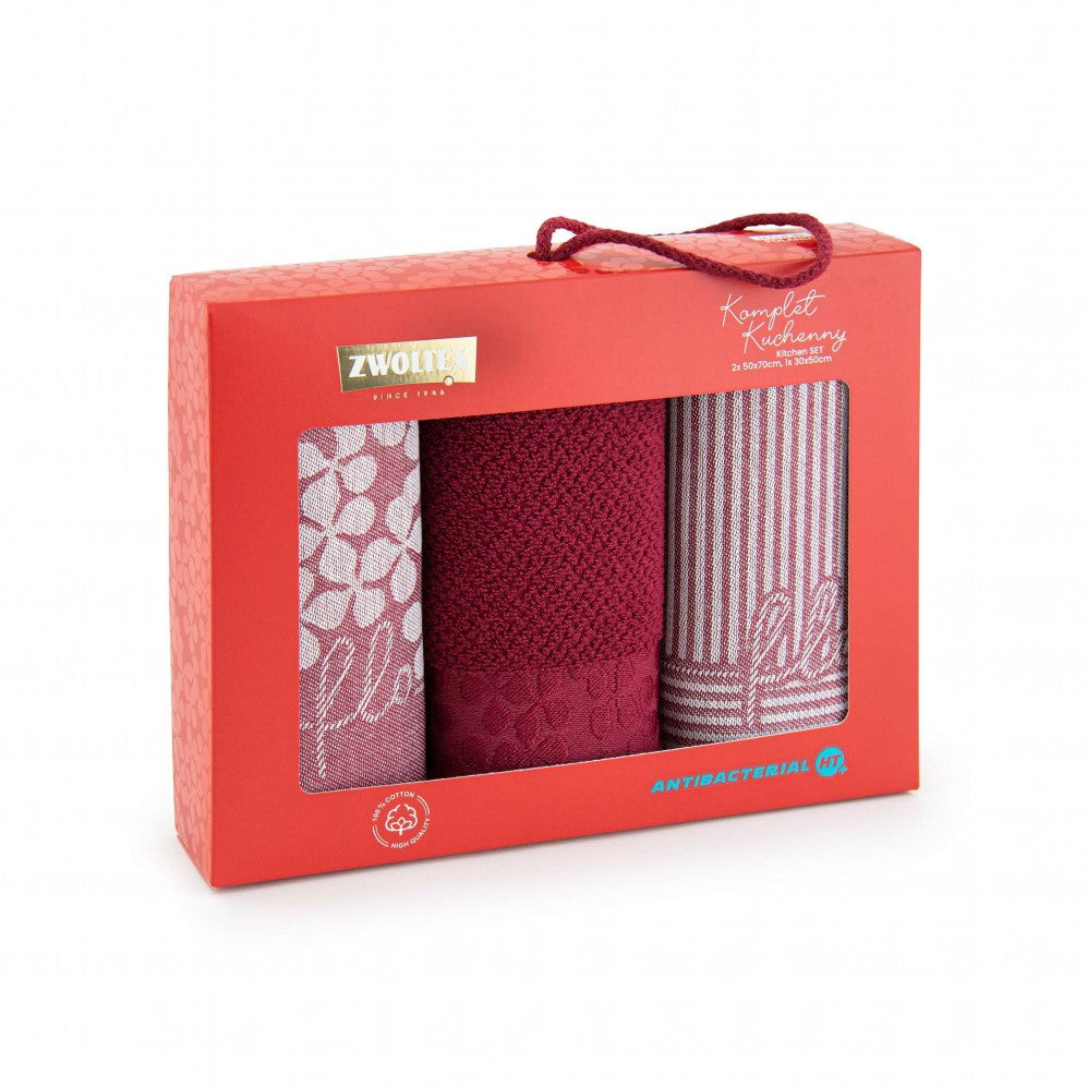 Set de bucătărie Flores HT+ Vișiniu 50x70 200/360g Seturi Cadou