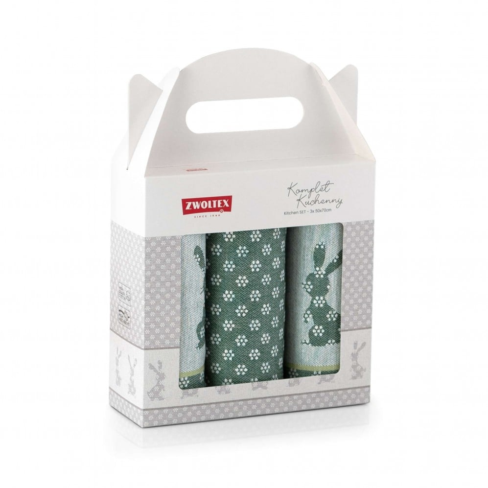 Set de bucătărie Iepuras verde închis 50x70, 3buc, 200GSM