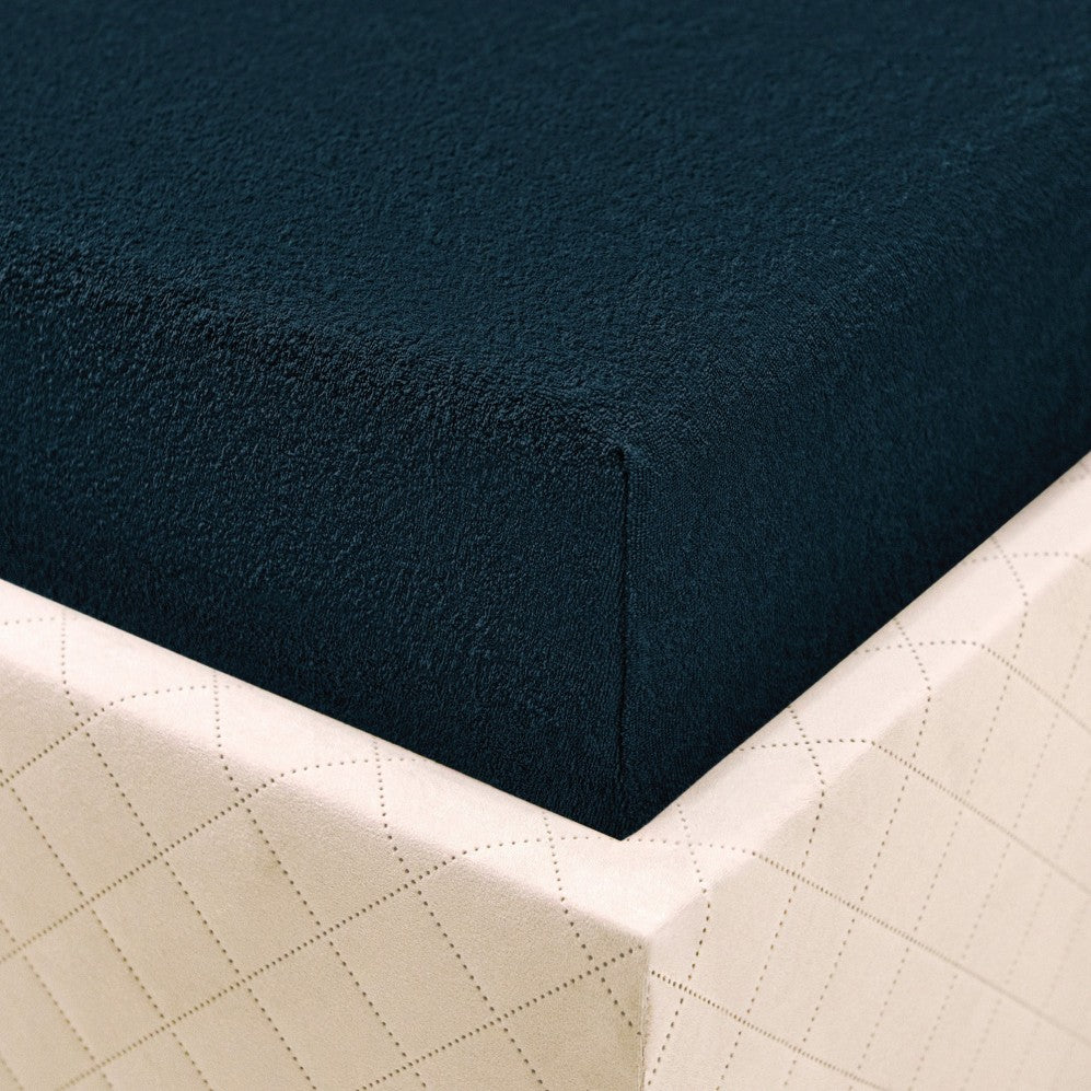 Cearșaf cu elastic TERRY Albastru Marin 200x220 Cearsaf pat