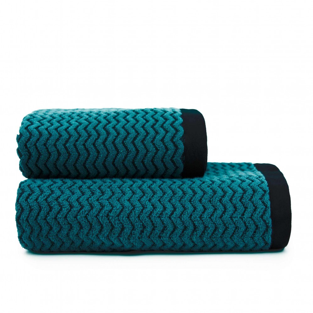 Prosop, LAHTI 2 negru/turcoaz 70x140, Bumbac Organic, 550GSM 70x140 Prosoape de baie