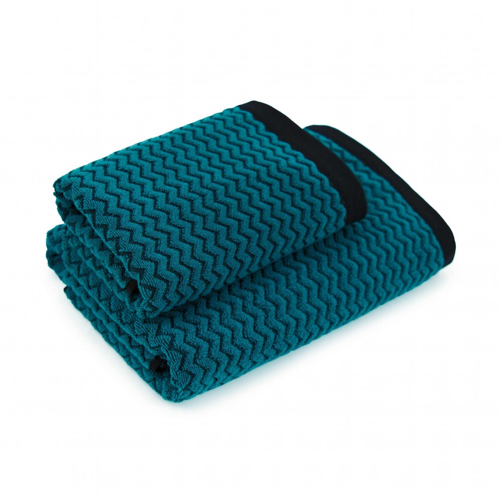 Prosop, LAHTI 2 negru/turcoaz 70x140, Bumbac Organic, 550GSM Prosoape de baie