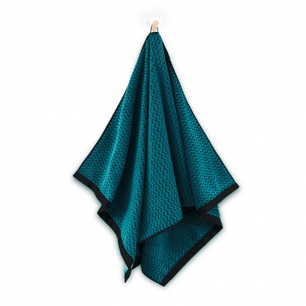 Prosop, LAHTI 2 negru/turcoaz 70x140, Bumbac Organic, 550GSM Prosoape de baie