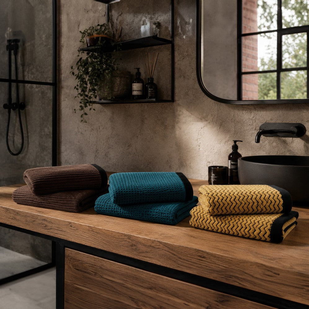 Prosop, MALMO 2 negru/bej 70x140, Bumbac Organic, 550GSM Prosoape de baie