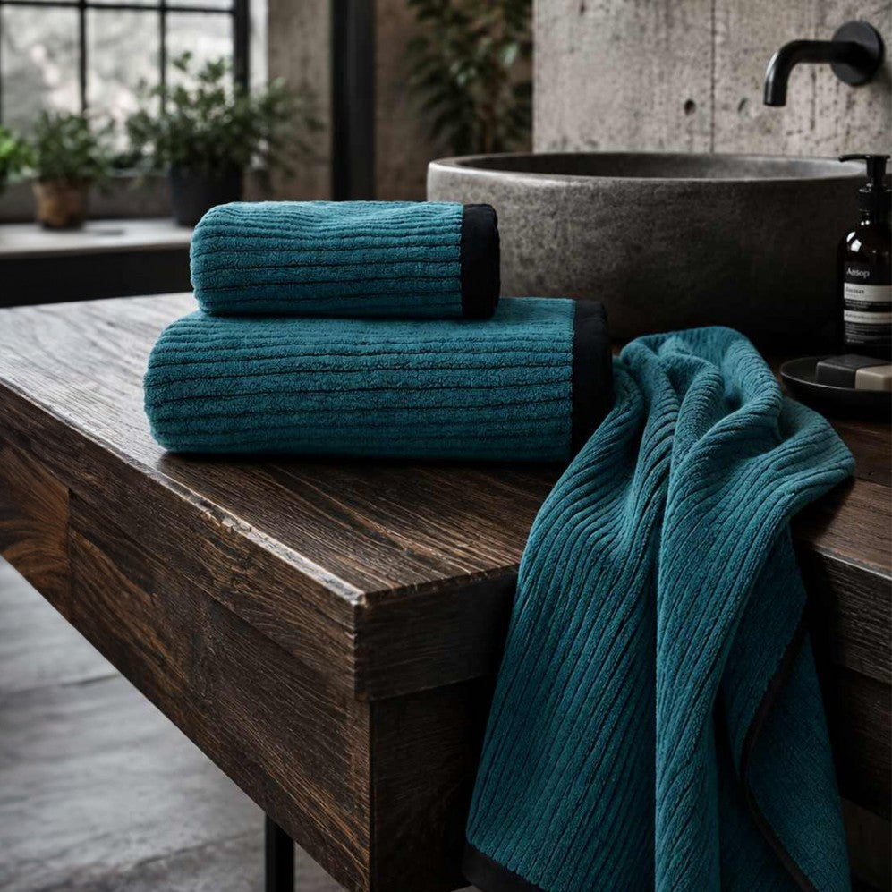Prosop, MALMO 2 negru/turcoaz 70x140, Bumbac Organic, 550GSM Prosoape de baie