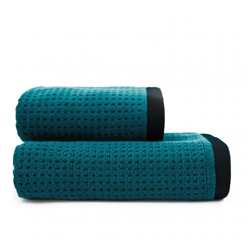 Prosop, OSLO 2 negru/turcoaz 50x100, Bumbac Organic, 550GSM 50x100 Prosoape de baie