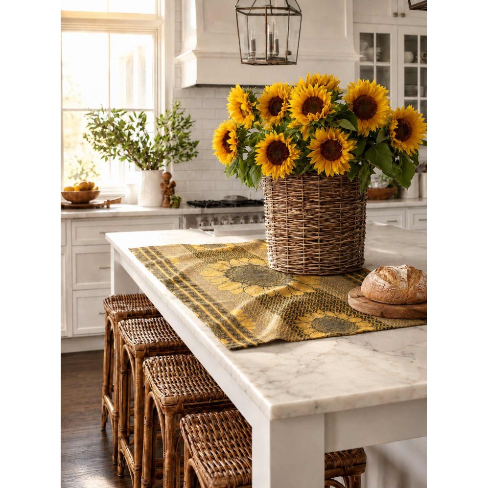 Prosop de bucătărie, Sunflowers maro 50x70, 100% Bumbac Organic, 240GSM Prosoape de bucătărie