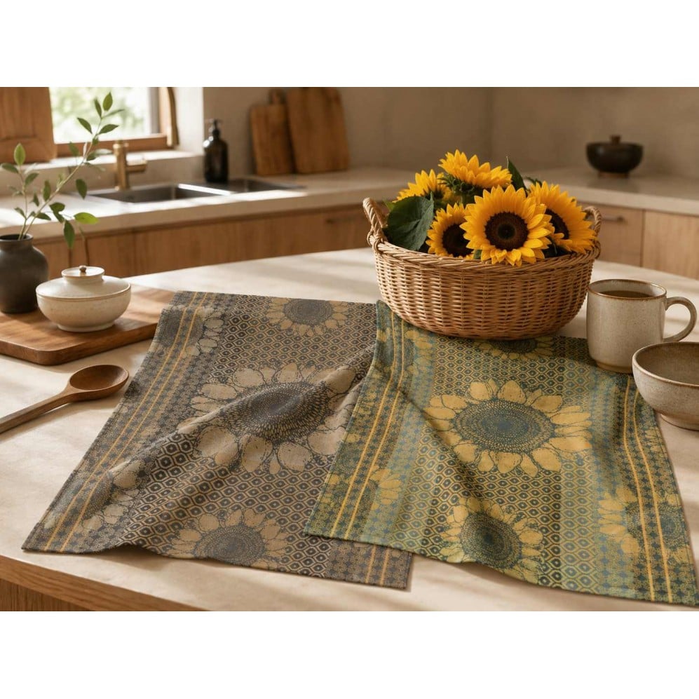 Prosop de bucătărie, Sunflowers gri 50x70, 100% Bumbac Organic, 240GSM Prosoape de bucătărie